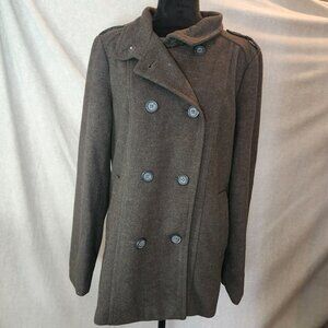 BONGO Brown Women Large Pea Coat Jacket Lined Pockets Y2K 90S Warm